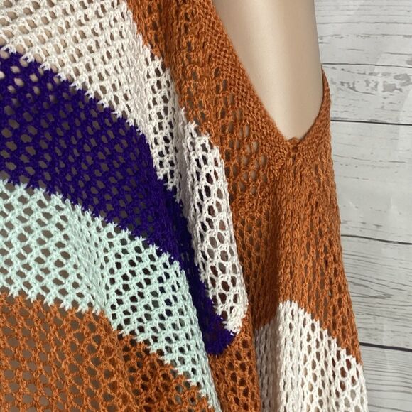 NWT L. Love Cropped Sweater Colorful Striped Cold Shoulder Oversized Top - Picture 6 of 12